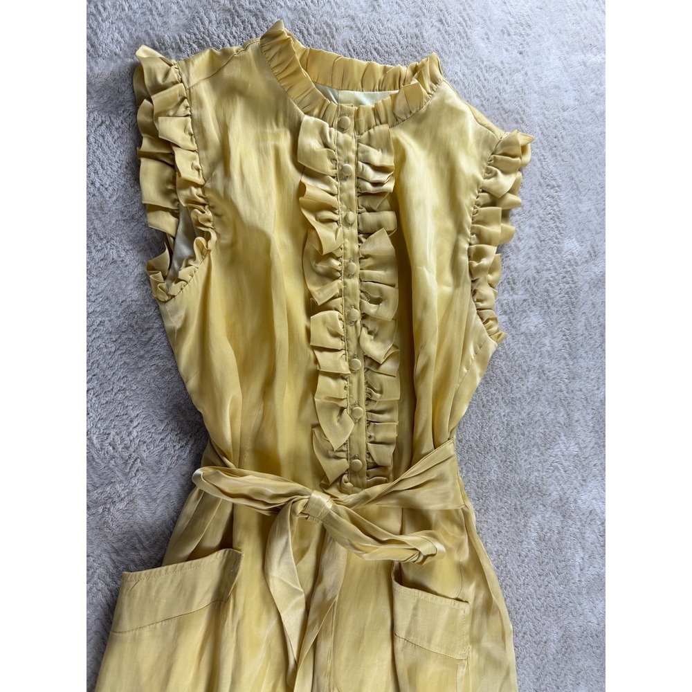 Lucy Paris A-Line Dress S Yellow Ruffled Knee Length Flutter Sleeve Waist Belt - Picture 4 of 16